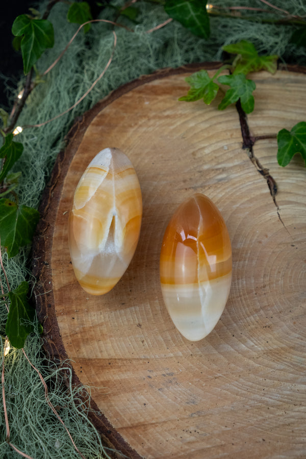 Banded Onyx Calcite Spheroid, Meditation Stone, Orange Calcite Gem, Focus Grounding Confidence, Solar Plexus Healing Crystal