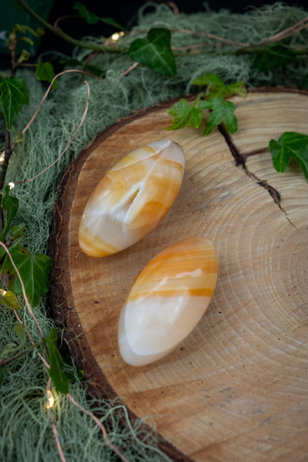 Banded Onyx Calcite Spheroid, Meditation Stone, Orange Calcite Gem, Focus Grounding Confidence, Solar Plexus Healing Crystal
