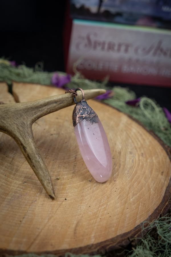Rose Quartz Copper Pendant, Electroformed Crystal Necklace, Handmade UK Artisan Jewellery, Healing Copper & Gemstone Jewellery, Boho style.