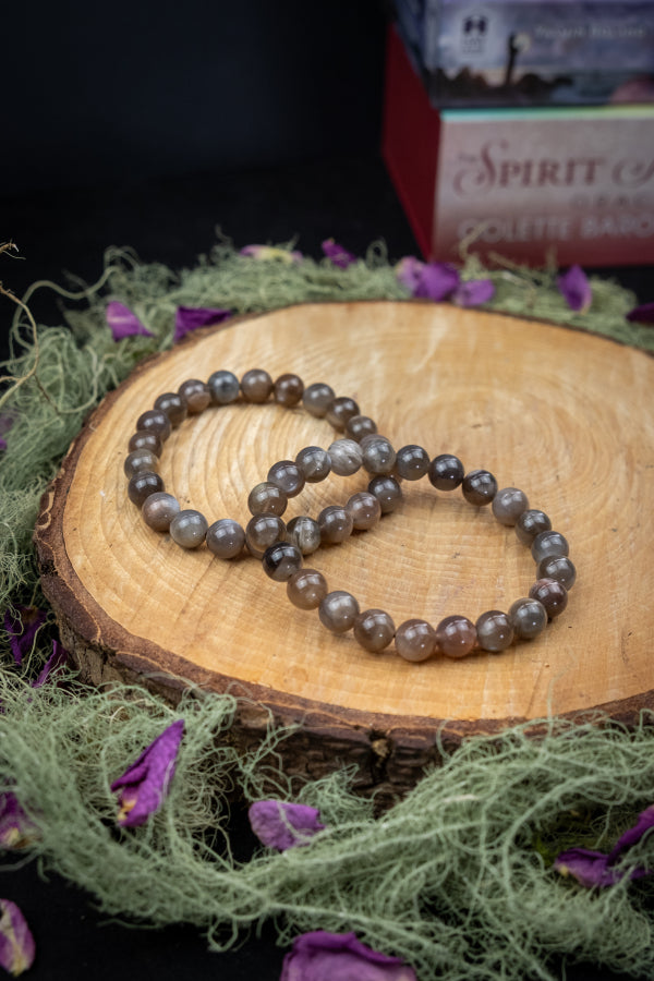 Black Moonstone Gemstone Bracelet, 8mm & 6mm Beads, Powerful Flash, Intuition Stone, Emotional Balance Crystal Jewellery