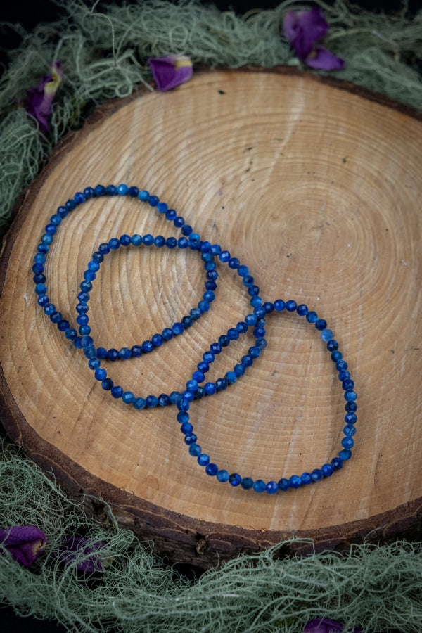Dark Blue Kyanite Faceted Gemstone Bracelet, 4mm Crystal Bead Bracelet, High Grade Sparkly Kyanite Stone for Throat Chakra Healing