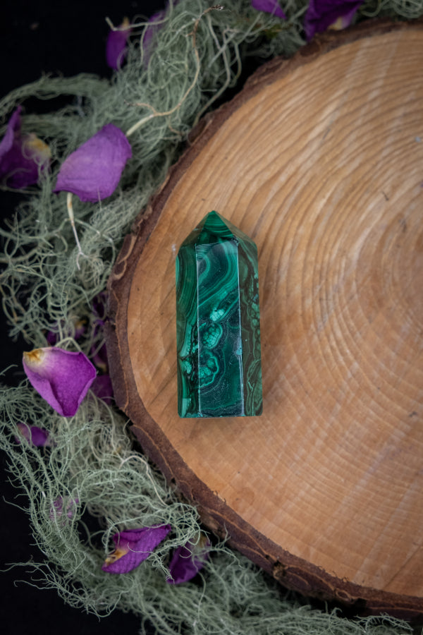 Malachite Crystal Point for Transformation, Protection, Heart Healing, Emotional Clarity, Deep Growth and Empowerment