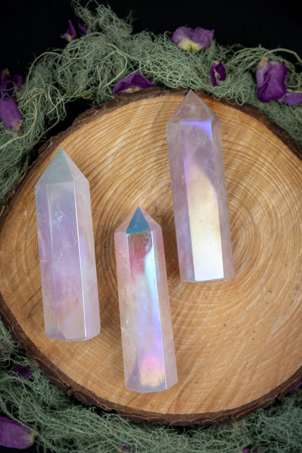 Rose Aura Quartz Point for Love, Joy, Healing, Peace, Heart Energy, Self Worth, Meditation, Crystal Grid or Reiki Use
