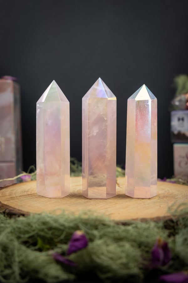 Rose Aura Quartz Point for Love, Joy, Healing, Peace, Heart Energy, Self Worth, Meditation, Crystal Grid or Reiki Use