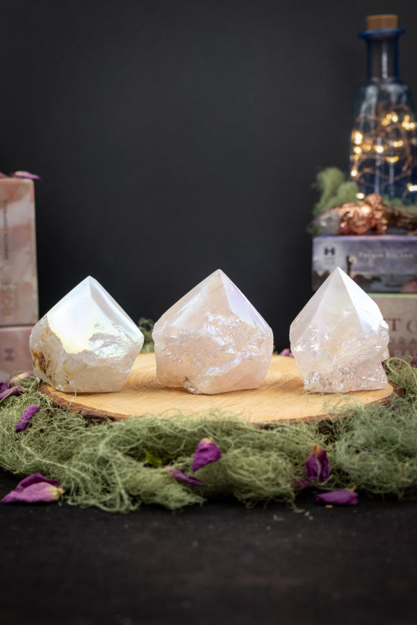 Goddess Aura Quartz Crystal, Half Polished Half Raw Gemstone for Divine Feminine Energy, Light Activation and Spiritual Healing