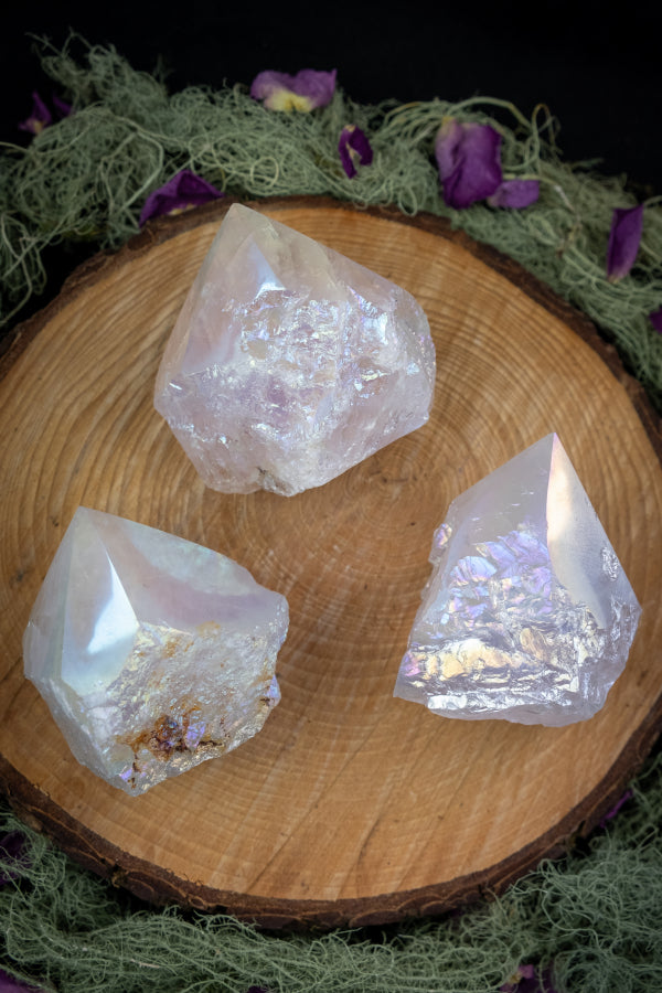 Goddess Aura Quartz Crystal, Half Polished Half Raw Gemstone for Divine Feminine Energy, Light Activation and Spiritual Healing