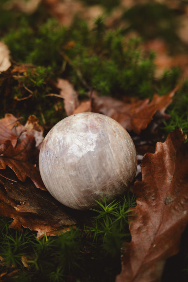 Natural Moonstone and Sunstone Crystal Sphere.