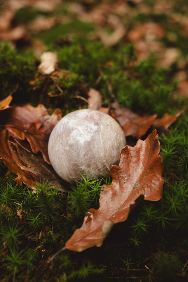 Natural Moonstone and Sunstone Crystal Sphere.
