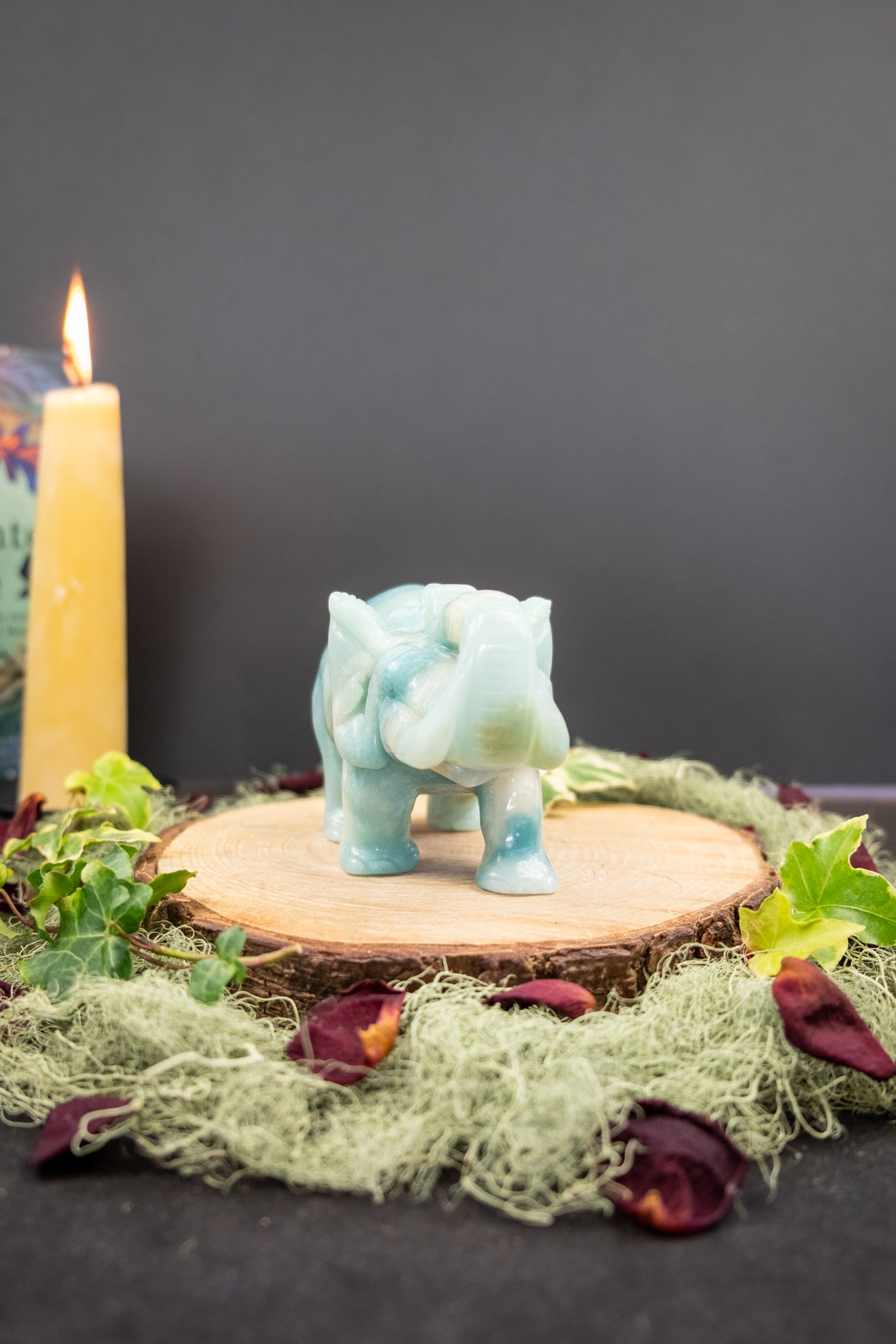 Large Hand Carved Amazonite Elephant Crystal Sculpture, Statement Healing Stone for Calm Communication and Strength