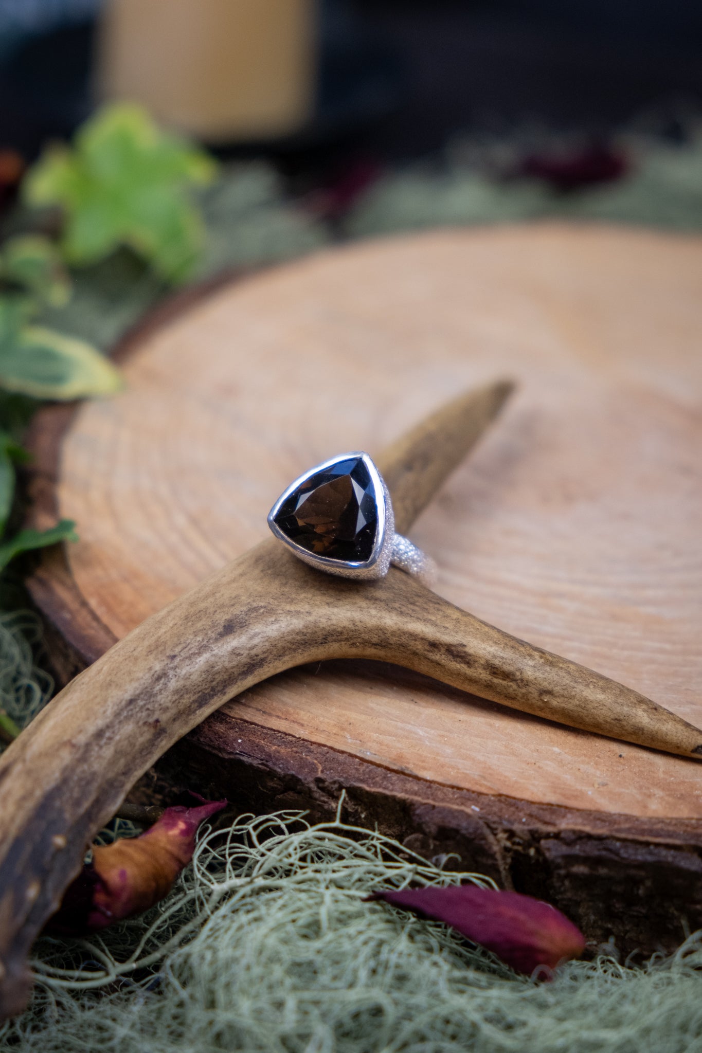 Smokey Quartz Ring, Trillion Cut, Crystal Stone for Grounding and Protection, Ethically Sourced from Brazil