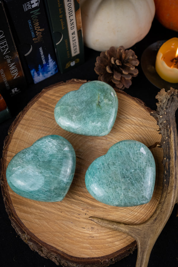 Amazonite crystal heart, A grade, Throat chakra crystal, EMF protection, Stone of truth, Crystal for courage.