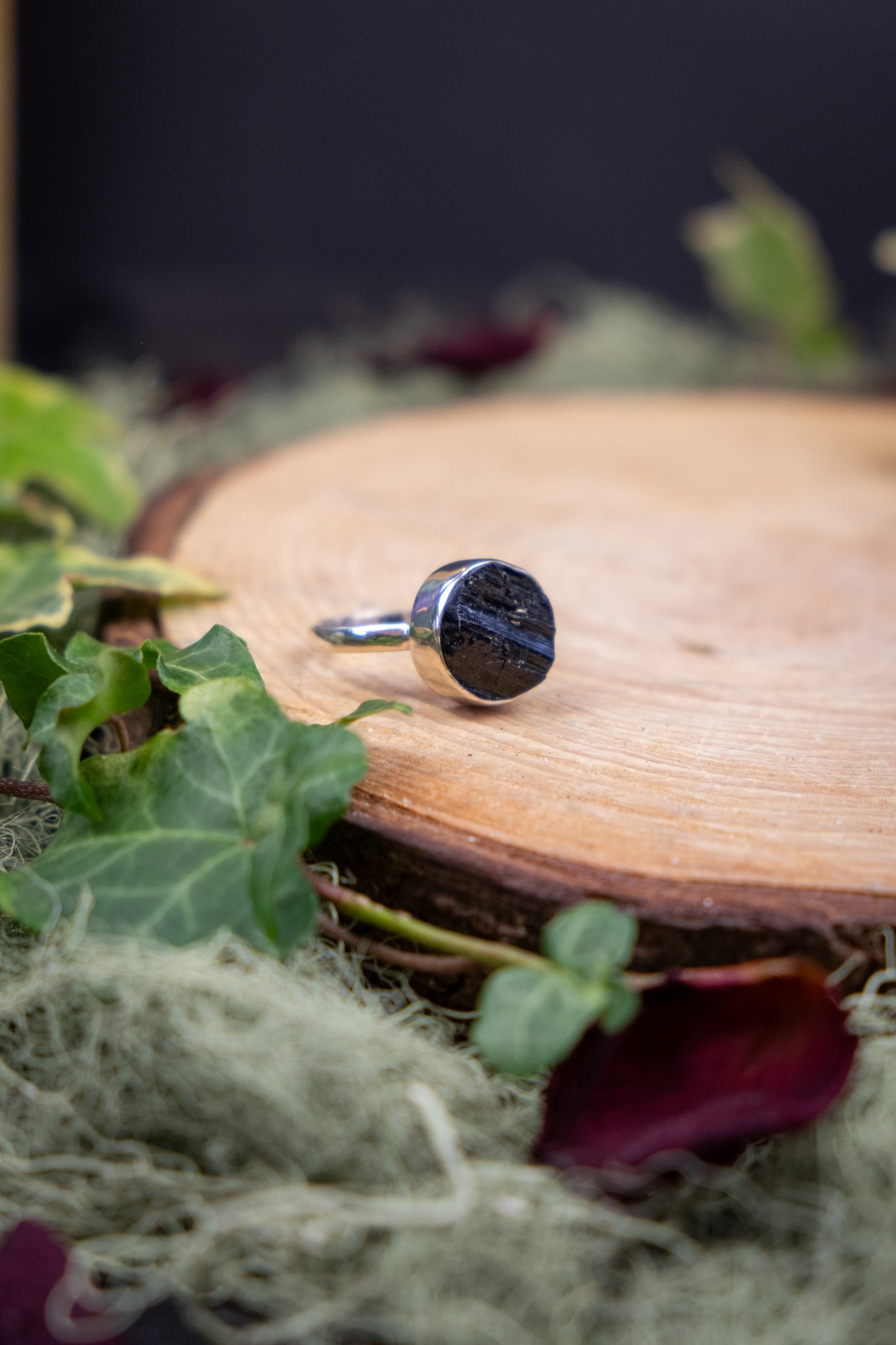 Raw Black Tourmaline Ring, Sterling Silver, Crystal Stone for Protection and Grounding, Ethically Sourced from Brazil