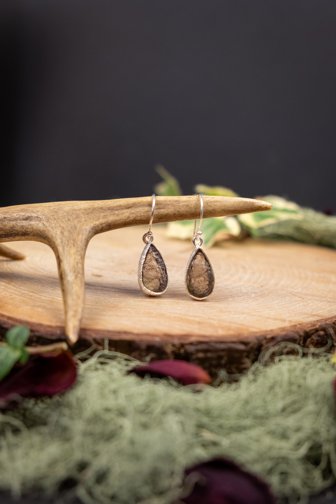 Agni Mani Tektite Sterling Silver Earrings, Natural Meteorite Glass, Grounding Protection Jewellery