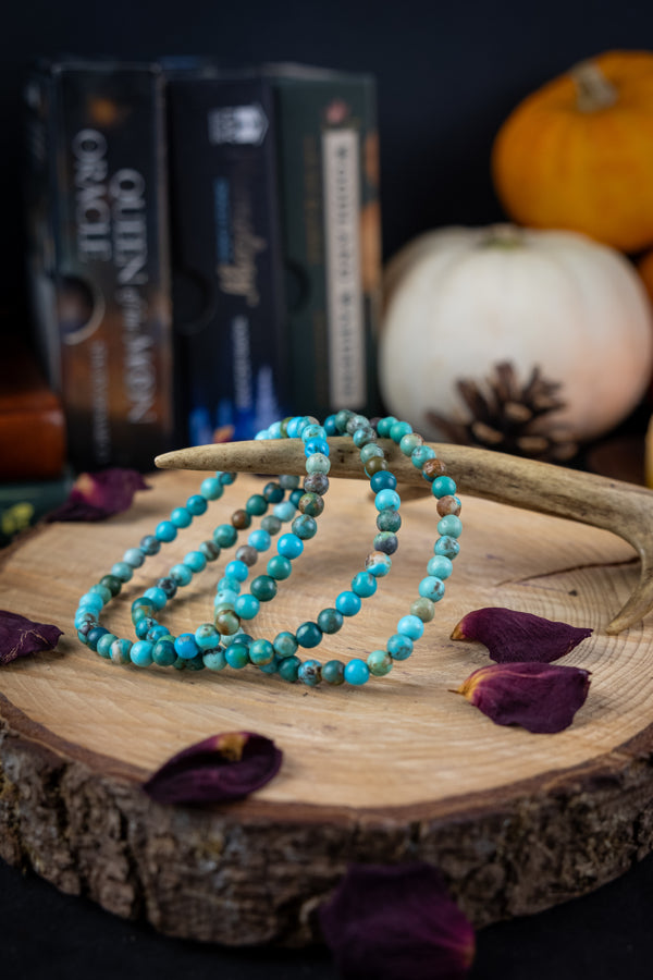 Turquoise crystal bracelet, Hubei Turquoise, Crystal bead bracelet, Green and blue bracelet, Spiritual gift for her, Throat chakra crystal
