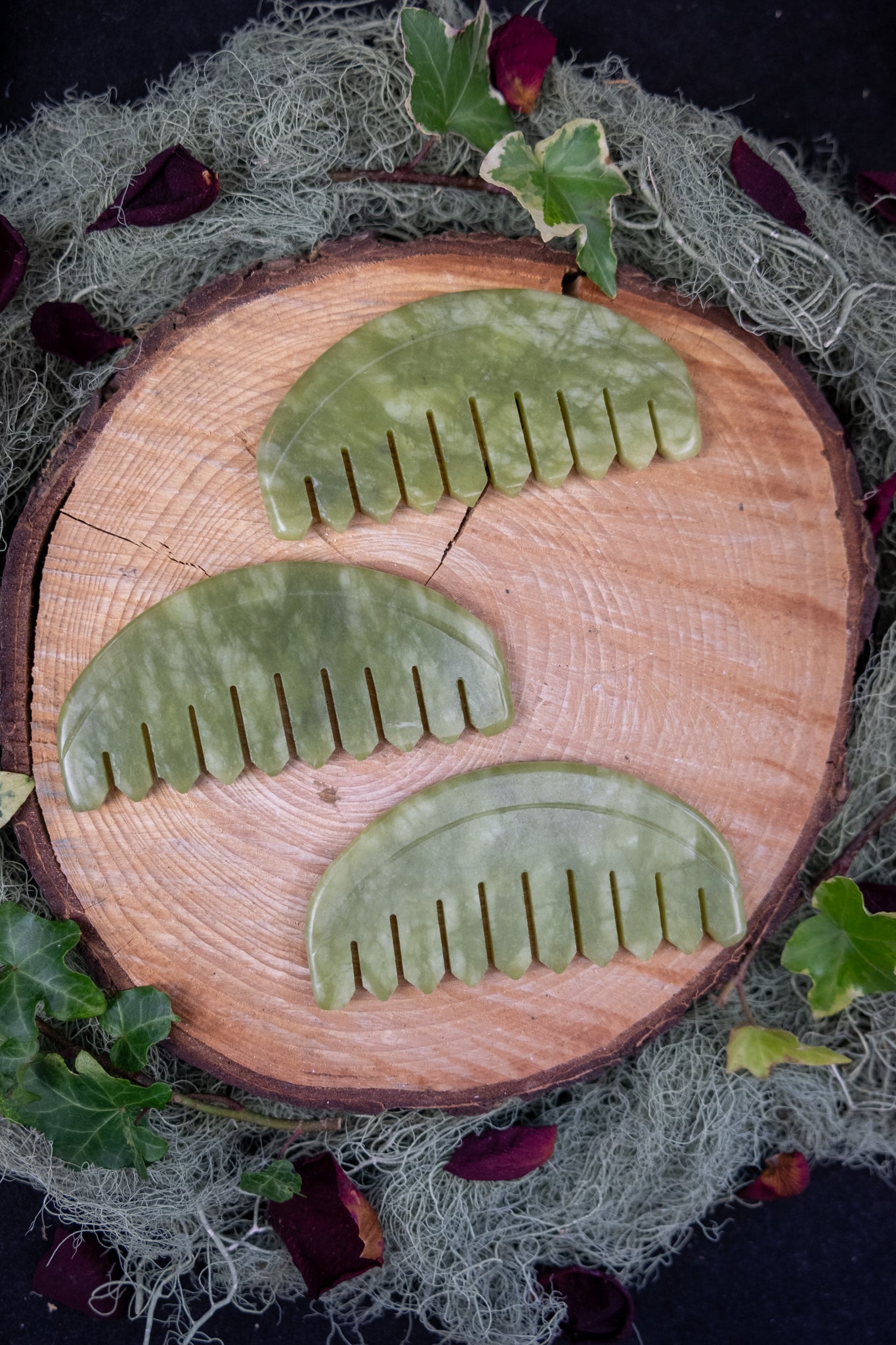 Serpentine Gua Sha Scalp Comb, Crystal Hair Massage Tool for Relaxation and Grounding, Ethically Sourced from India