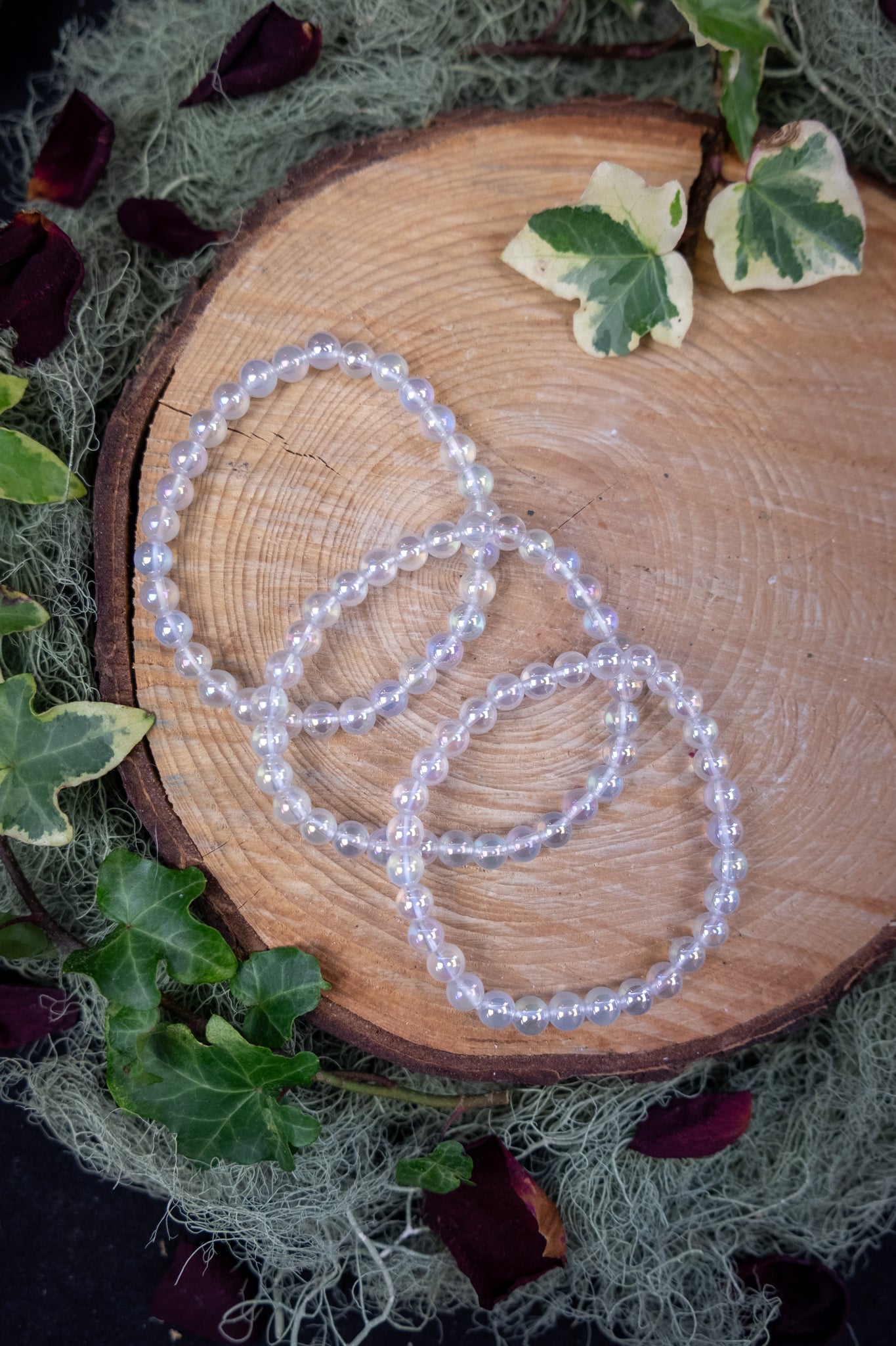 Angel Aura Quartz Bracelet, 6mm Beads, Crystal Stone for Peace & Spiritual Connection, Ethically Sourced Quartz