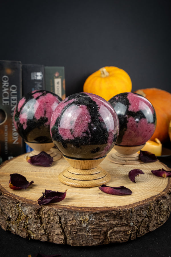 Rhodonite Crystal Sphere, Crystal for healing, Heart chakra crystal, Crystal for stress, Emotional healing crystal, A grade crystal sphere.