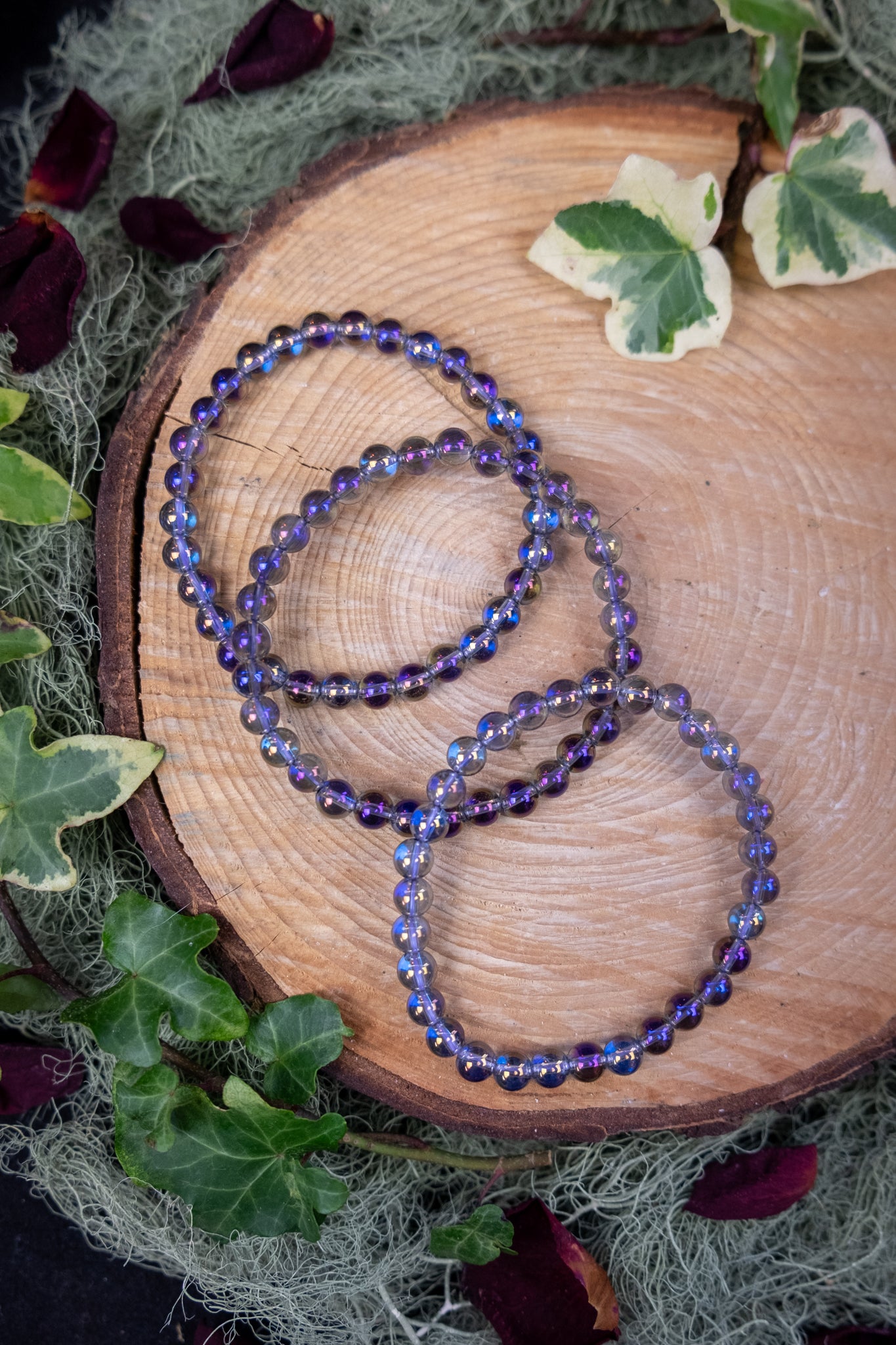 Titanium Aura Quartz Bracelet, 6mm Beads, Crystal Stone for Energy Amplification and Aura Cleansing, Ethically Sourced Quartz