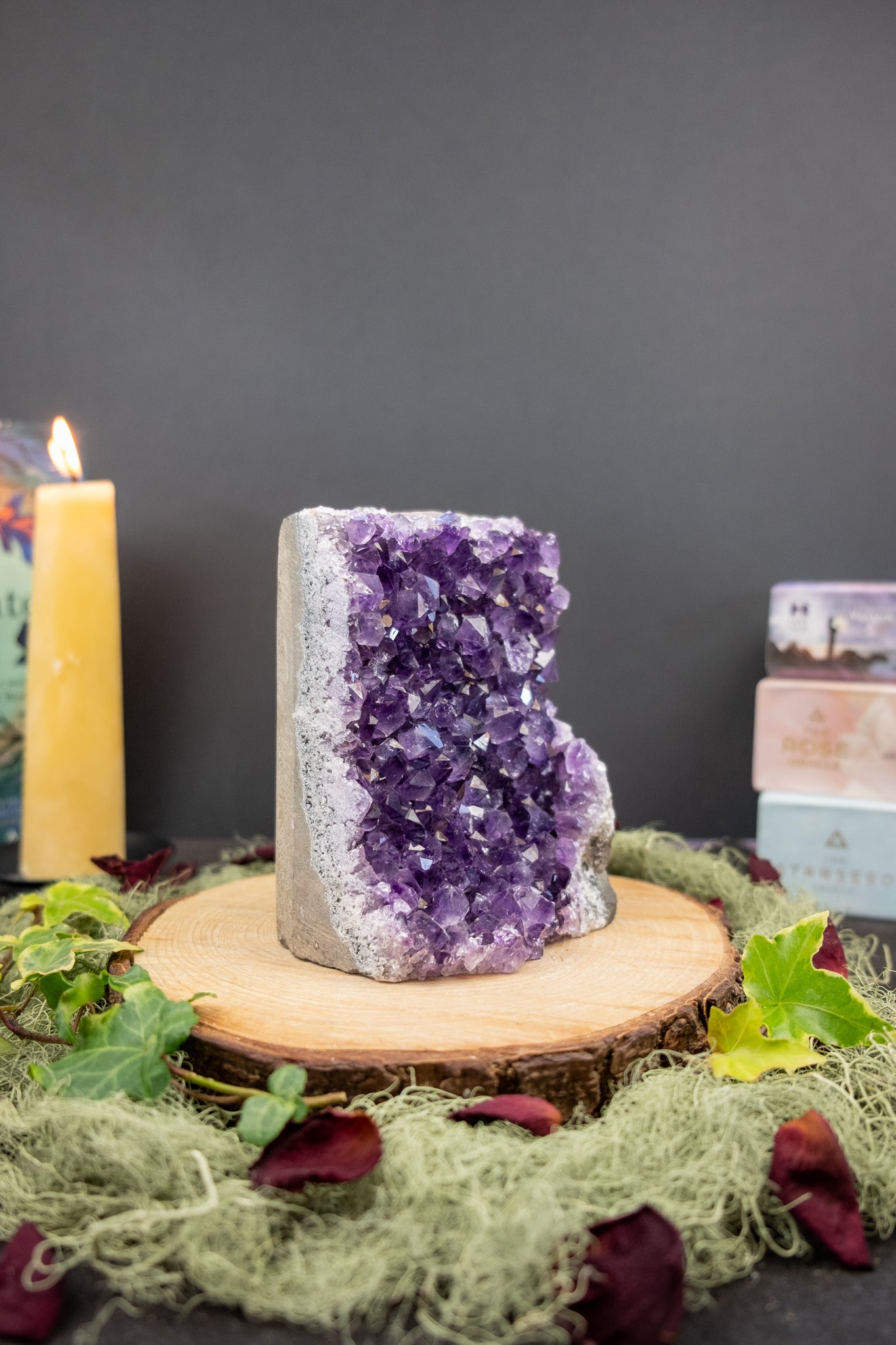 Uruguay Amethyst Cluster, Flat Base Amethyst Crystal Stone for Calm and Spiritual Protection, Ethically Sourced from Uruguay