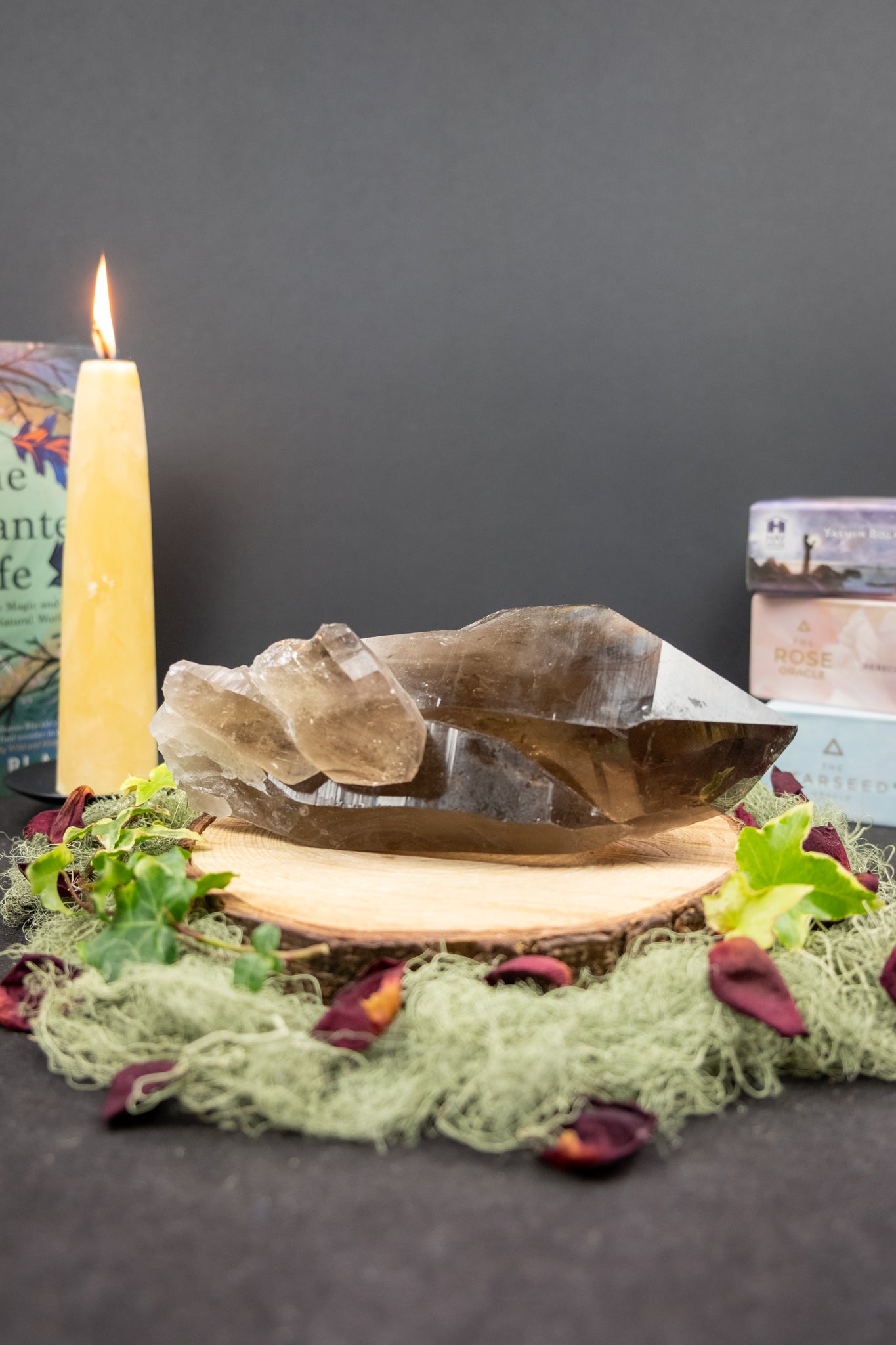 Dark Smokey Lemurian Quartz Soulmate Point, Self Healed Family Constellation Crystal, High Grade Smoky Lemurian with Coding and Rainbows