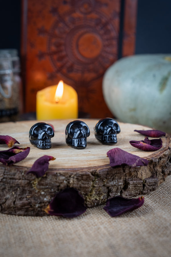 Obsidian Crystal Skull, Hand carved crystal, Protection crystal, Grounding gemstone, Black crystal, Absorb negativity, Halloween crystal.