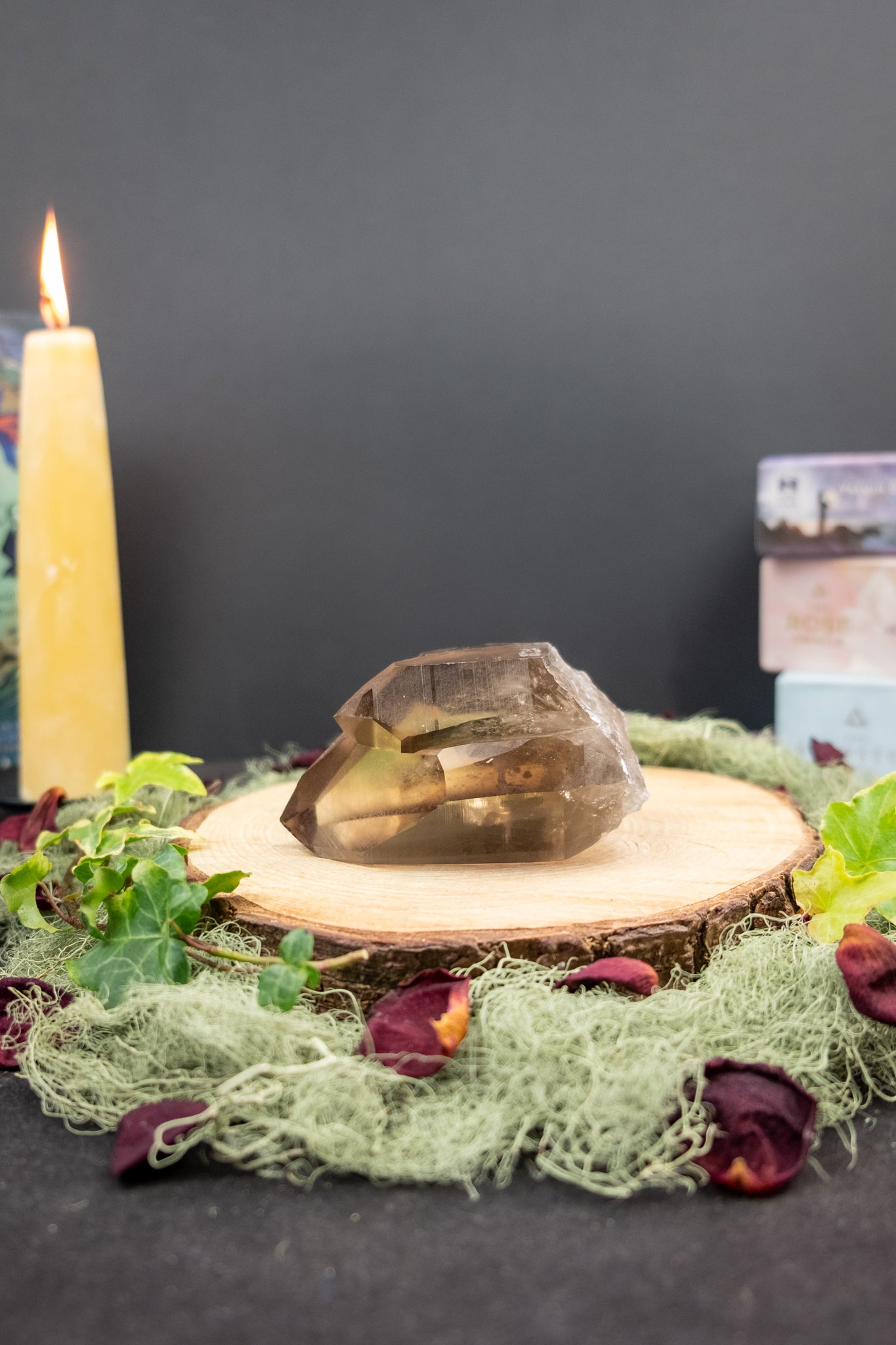 Twin Flame Smokey Lemurian Quartz Crystal Point with Window, Striations and Self Healed Base, High Clarity Ancient Lemurian Stone
