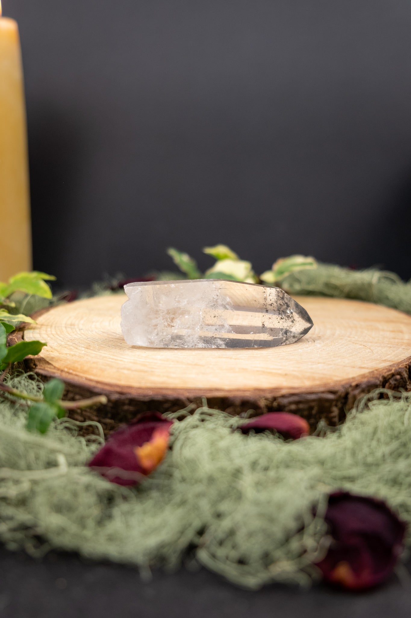 High Grade Lemurian Quartz Crystal Point, Exceptional Clarity, Self Healed Base, Windowed Lemurian with Coding and Internal Veils