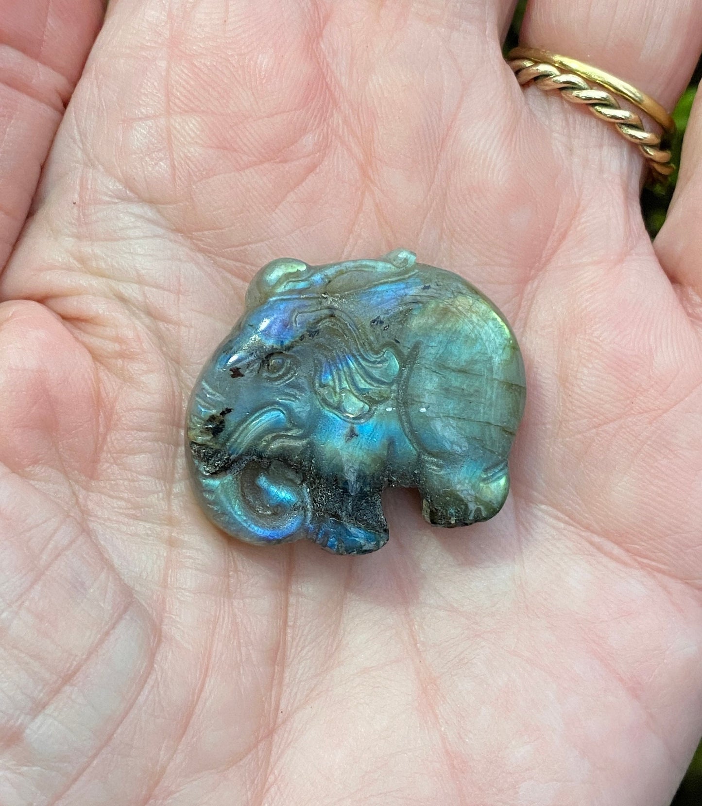 Labradorite elephant crystal, hand carved, crystal for wisdom, knowledge and insight