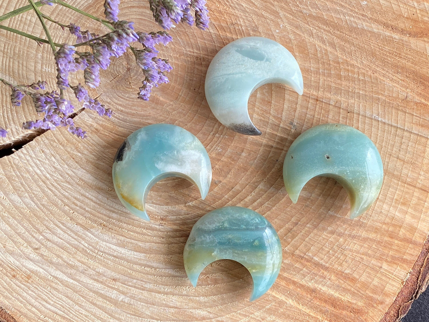 Amazonite crystal Moons, throat chakra crystal