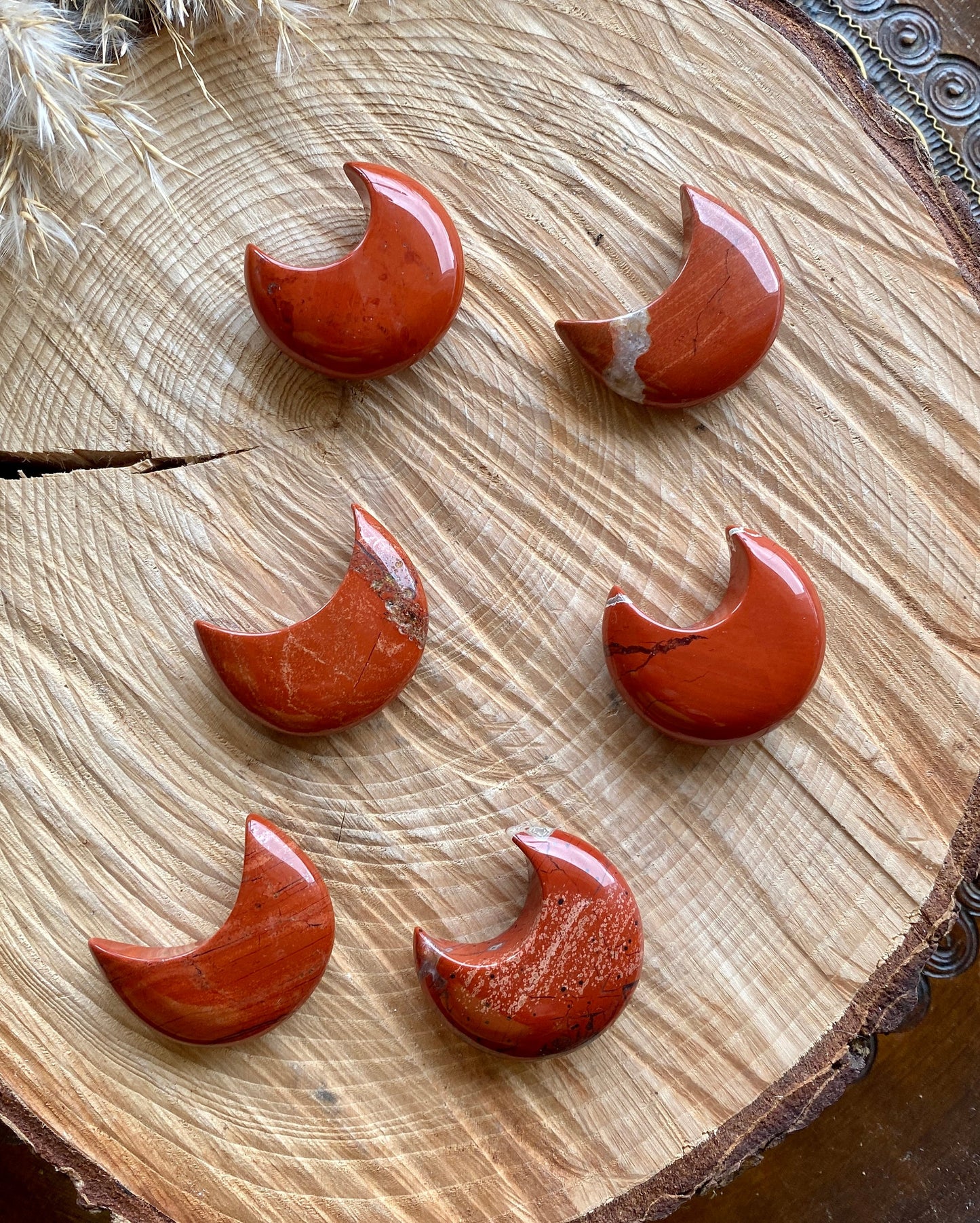 Red Jasper Crystal Moons, Crystal for divination, balance, grounding, Root chakra crystal
