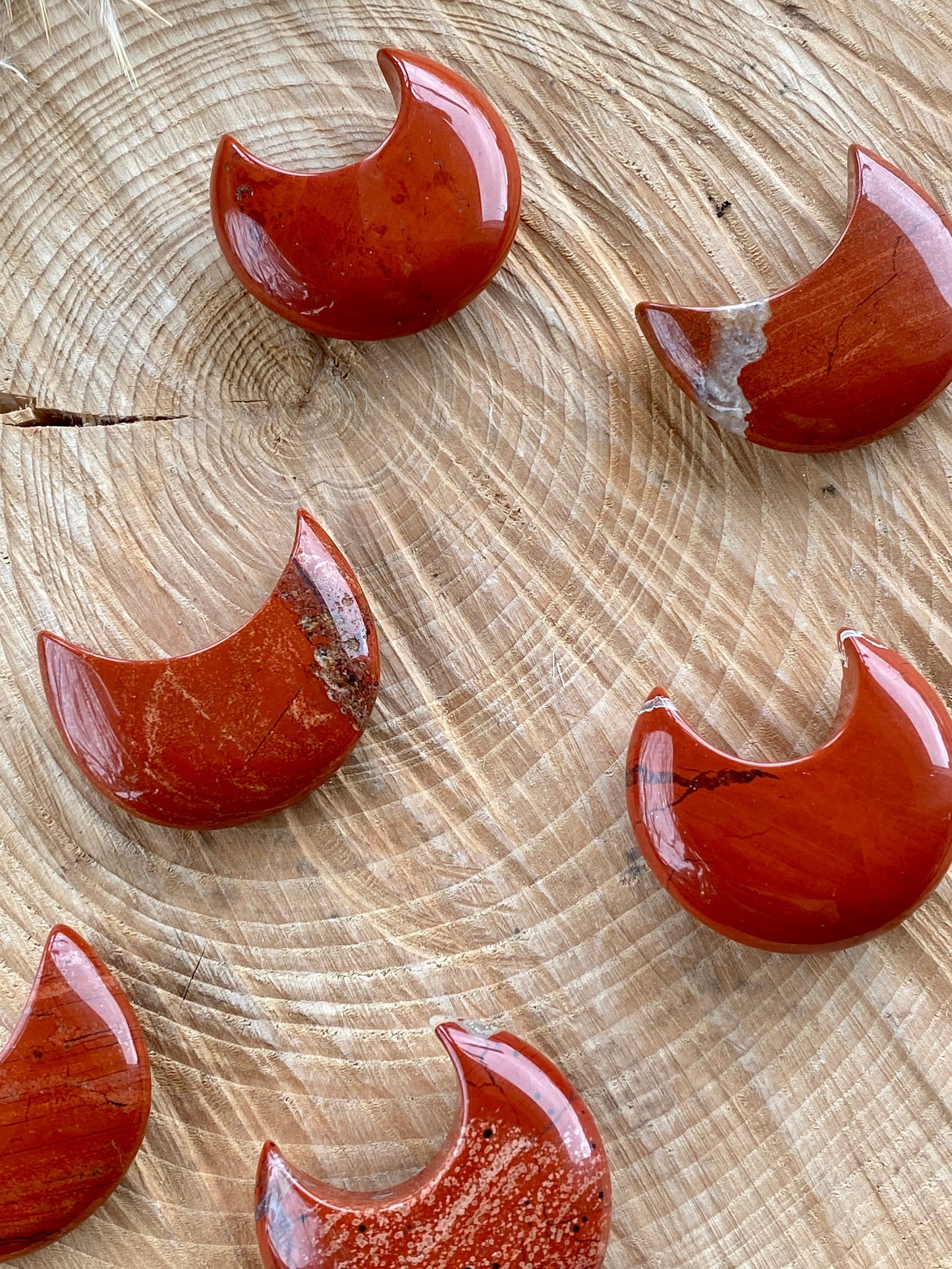 Red Jasper Crystal Moons, Crystal for divination, balance, grounding, Root chakra crystal