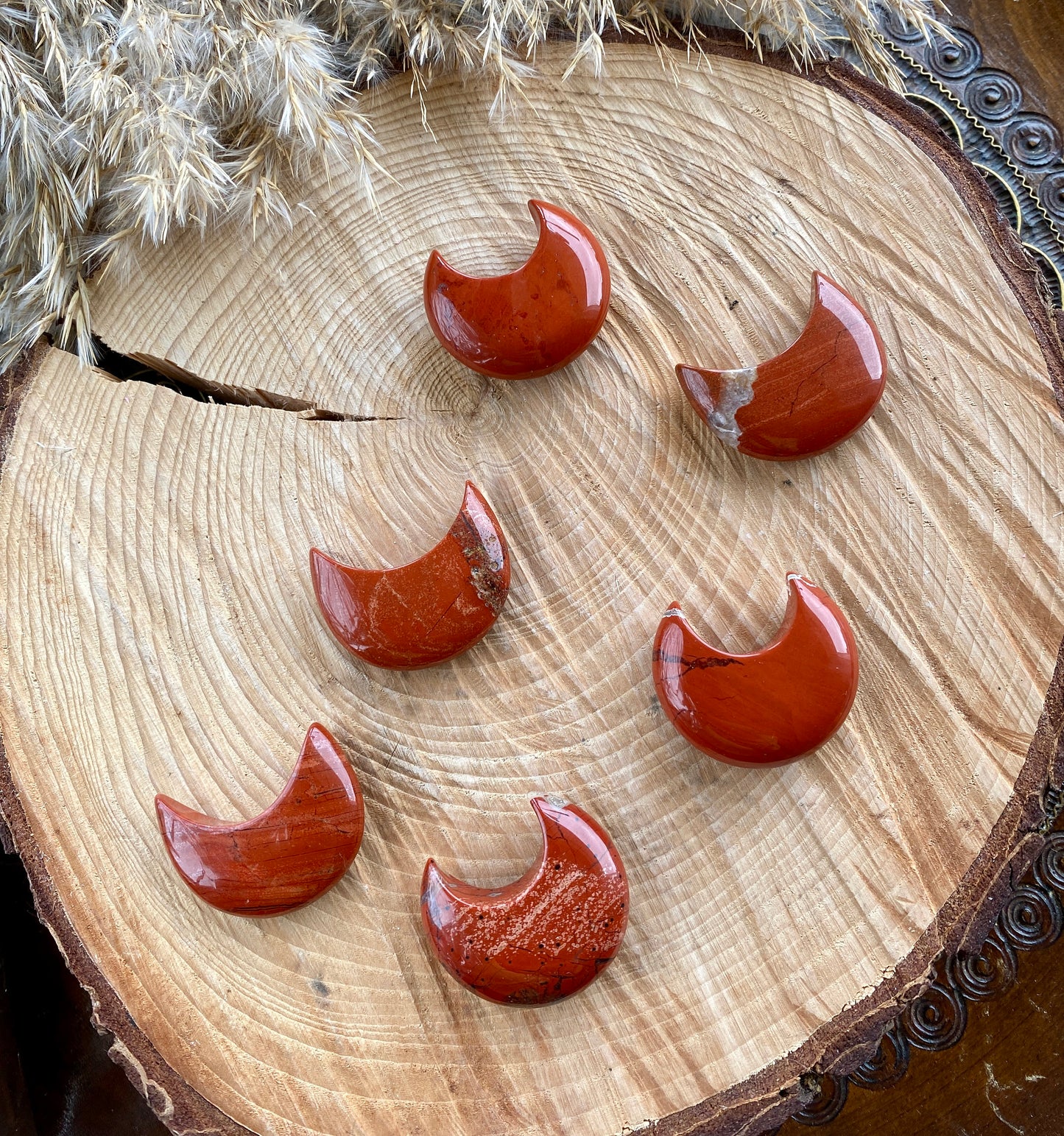 Red Jasper Crystal Moons, Crystal for divination, balance, grounding, Root chakra crystal