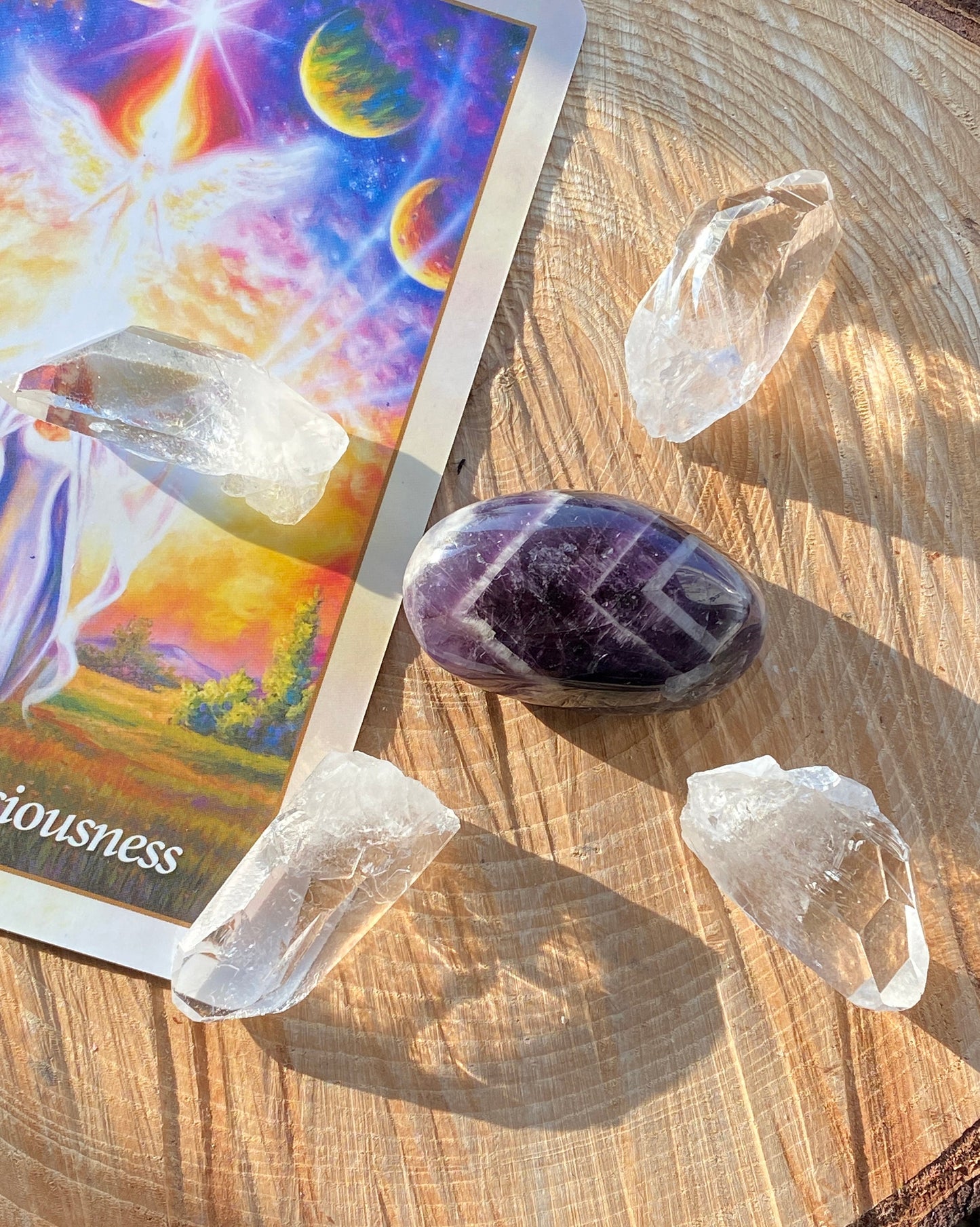 Crystal Kit to Connect to Higher Guidance, Starbrary Quartz Points and Amethyst tumblestone, Intention Setting Kit, Crystal grids, intuition