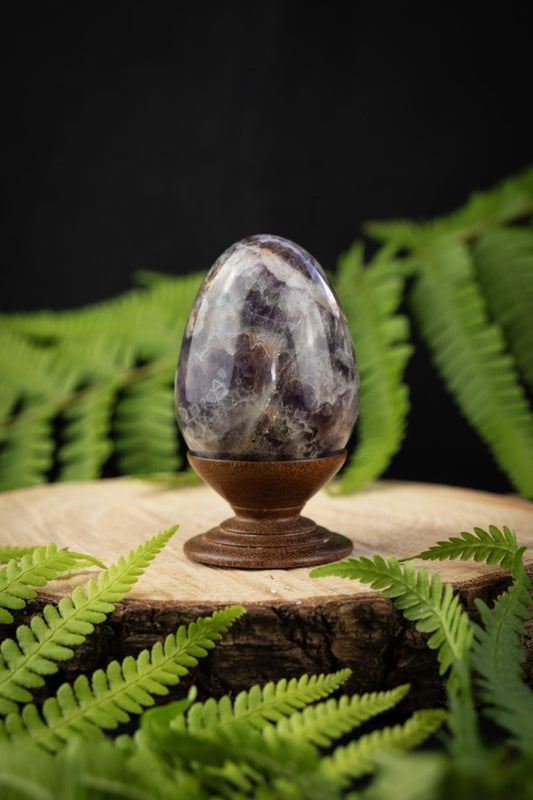 Amethyst crystal egg with Golden Chevrons, Purple Amethyst and Golden Pyrite.