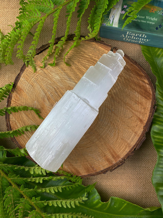 Selenite Crystal Tower, Energy Cleanser, Crystal for student rooms, work or home.