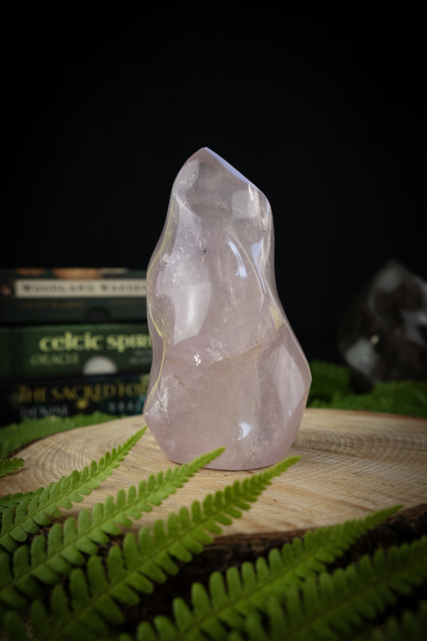 Rose Quartz Crystal Flame, Pink gemstone flame, Crystal for love compassion and peace, ethically sourced from Madagascar.