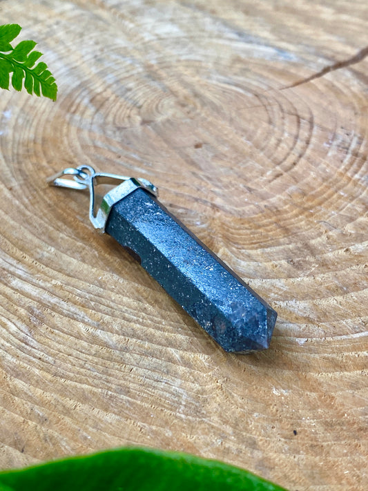 Hematite Crystal pendant, Grounding and balancing stone, Courage and willpower crystal.