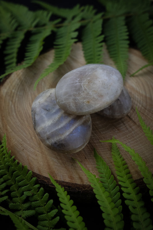 White moonstone crystal palmstones, Goddess stone, Crystal for divine feminine energy, Fertility crystal, Abundance, Women's health crystal.