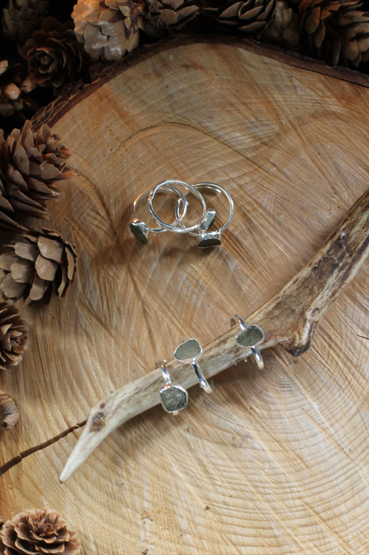 Moldavite Adjustable Ring Sterling Silver, Raw Crystal Gemstone Ring, Unique Healing Stone Jewellery UK