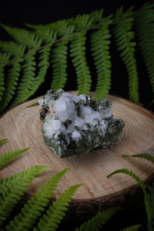 Forest Epidote Quartz Crystal, Sparkly Green Epidote with Quartz, Gaia energy crystal, Aura cleanser.