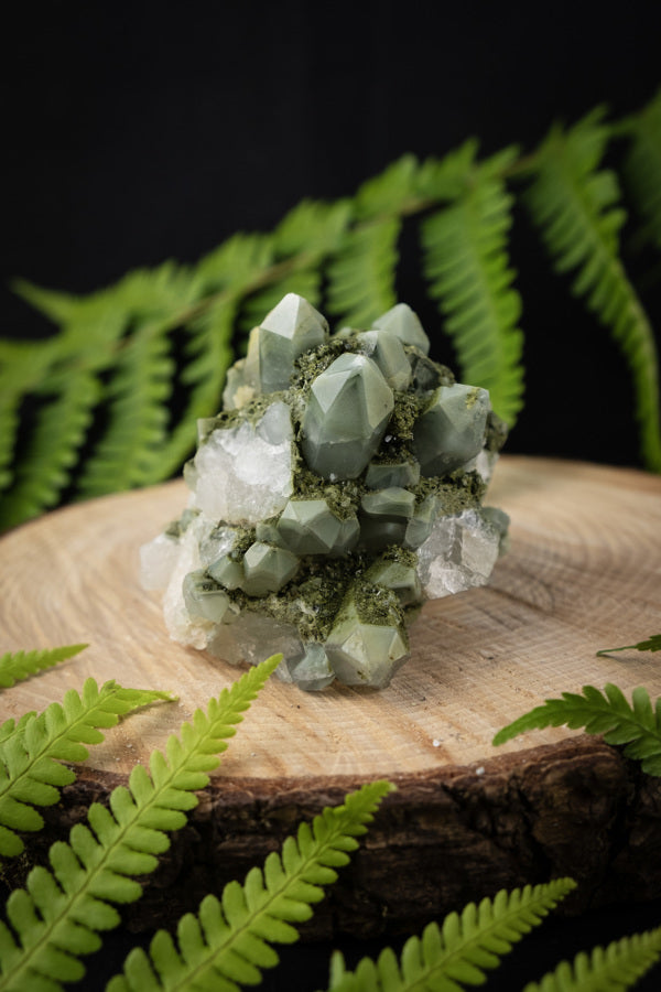 Forest Epidote Quartz Crystal, Sparkly Green Epidote with Quartz, Gaia energy crystal, Aura cleanser, Unusual specimen.