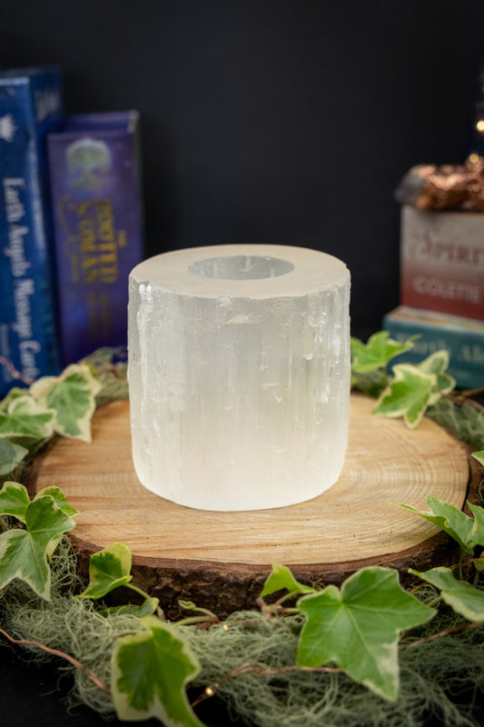 Selenite Tea Light Holder, Crystal Candle Holder, White Gemstone for Aura Cleansing, Calm Energy, Meditation, Spiritual Protection