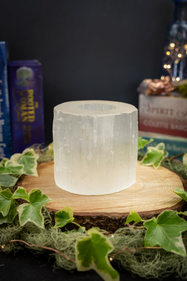 Selenite Tea Light Holder, Crystal Candle Holder, White Gemstone for Aura Cleansing, Calm Energy, Meditation, Spiritual Protection