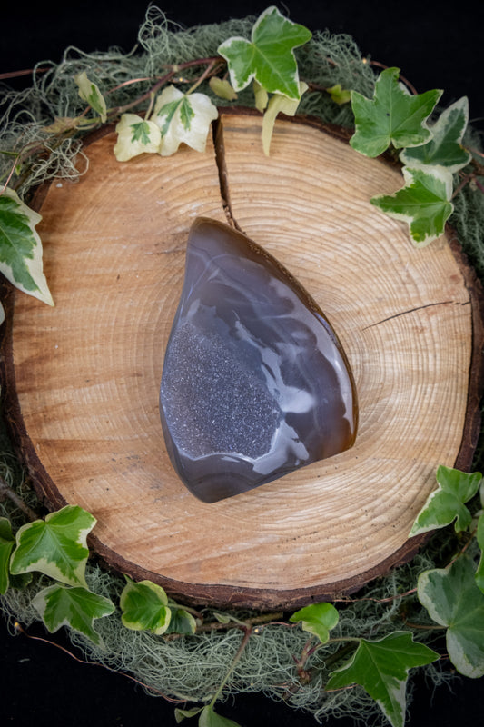 Agate Drusy Amethyst Flame, Crystal Cluster, Geode Gemstone, High Vibration Stone for Intuition, Protection, Balance and Spiritual Awakening