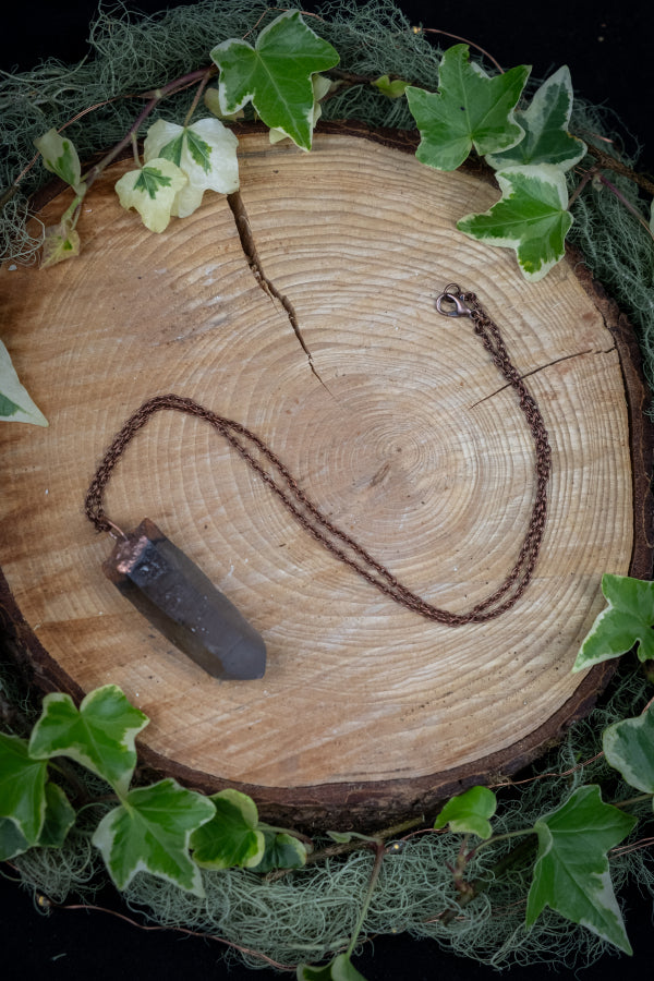 Smokey Quartz and Copper Pendant, Electroformed Crystal Necklace, Smoky Quartz Protection Gemstone Jewellery, Grounding Stone Necklace