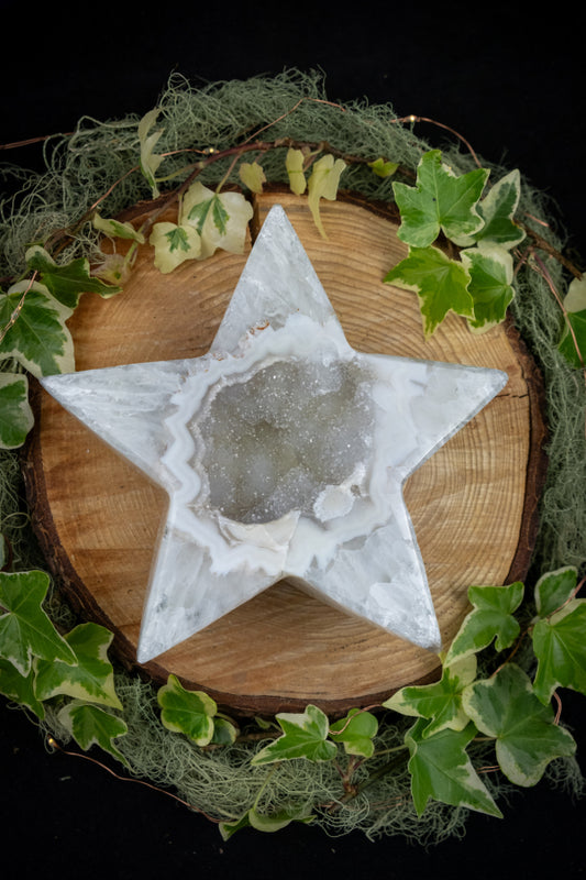 Drusy Agate Star Chunky Crystal Gem, Sparkling Stone for Intuition, Meditation, Third Eye and Crown Chakra Healing