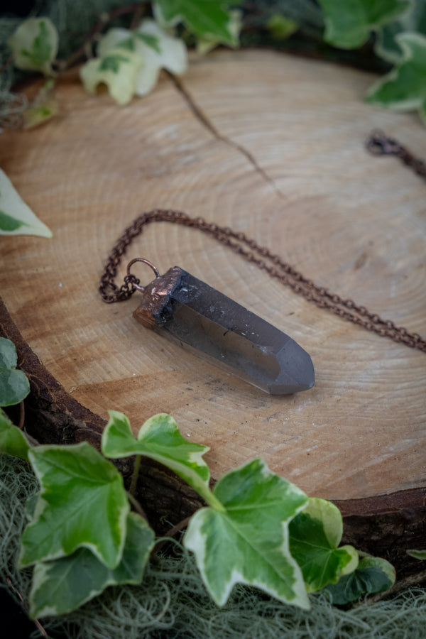 Smokey Quartz and Copper Pendant, Electroformed Crystal Necklace, Smoky Quartz Protection Gemstone Jewellery, Grounding Stone Necklace
