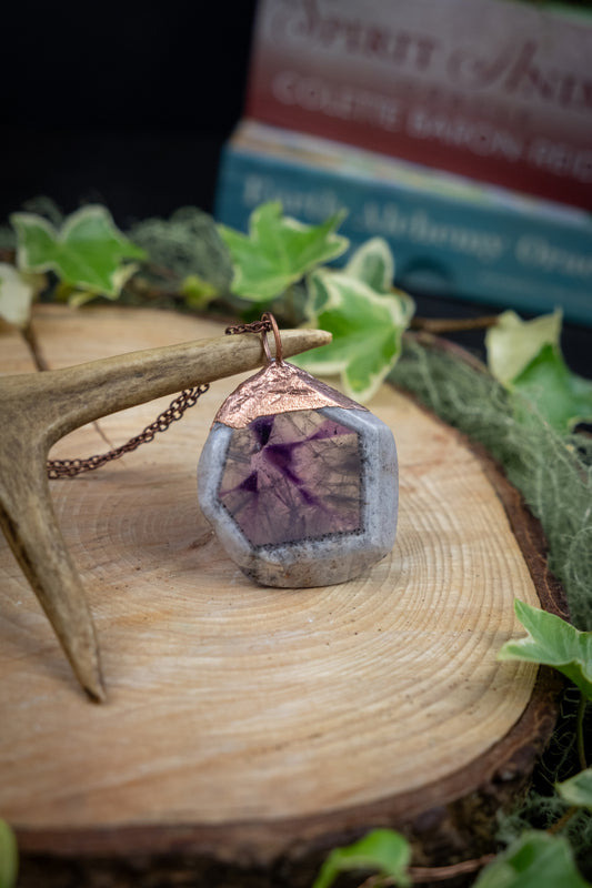 Amethyst and Copper Pendant, Handcrafted Crystal Necklace, Ethical Artisan Gemstone Jewellery, Sustainable Off-Grid Made Talisman