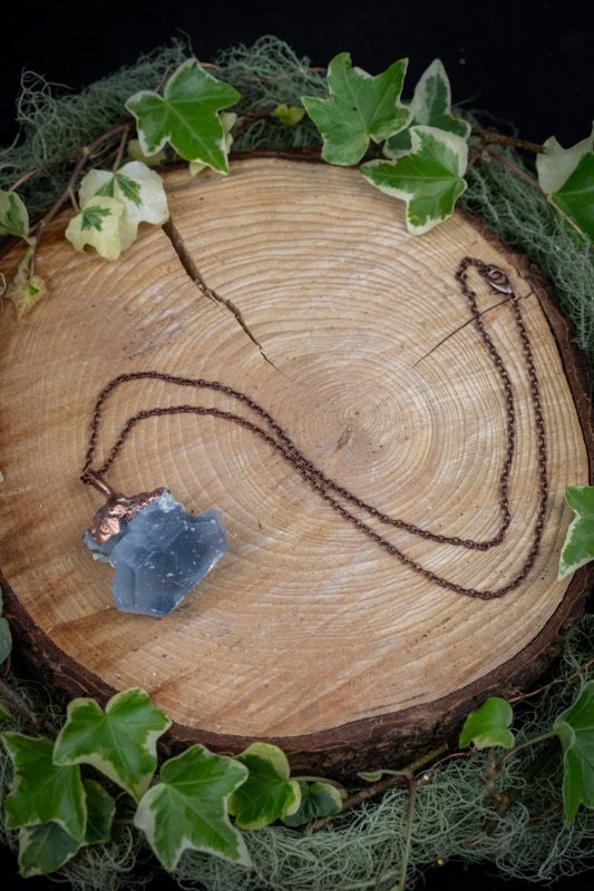 Celestite Raw Crystal Cluster Pendant with Copper, Calming Angelic Gemstone, Soothing Blue Stone for Peace Clarity Spiritual Connection