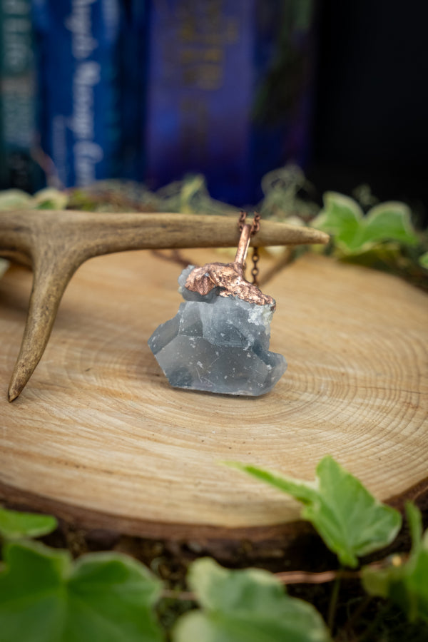 Celestite Raw Crystal Cluster Pendant with Copper, Calming Angelic Gemstone, Soothing Blue Stone for Peace Clarity Spiritual Connection